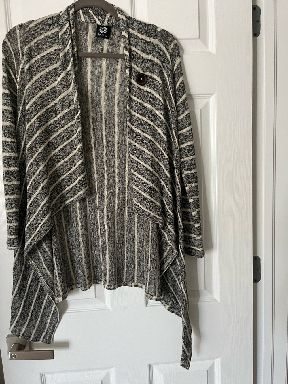 Striped Draped Open-Front Cardigan
